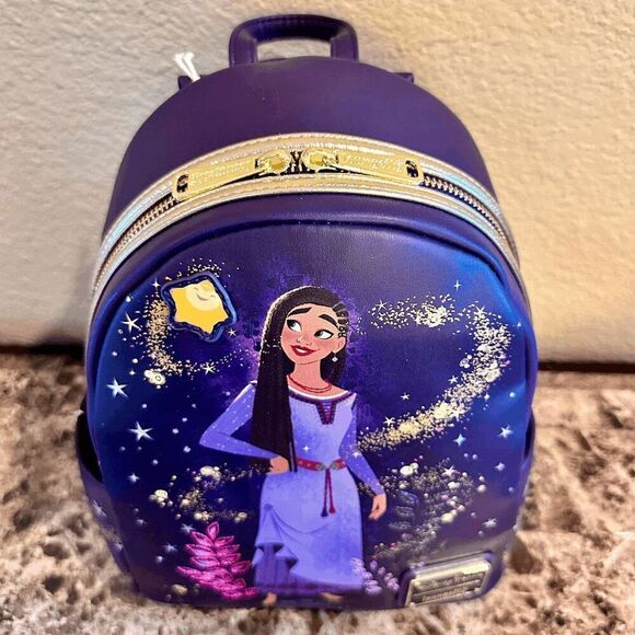 NEW Disney Parks Wish Asha Loungefly Mini Backpack NWT Navy Blue GOLD main image 5